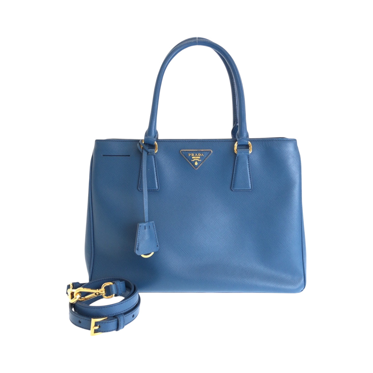 Tote Bag Goldmetal Safiano Galleria Trianglewith Logo Leather Blue
