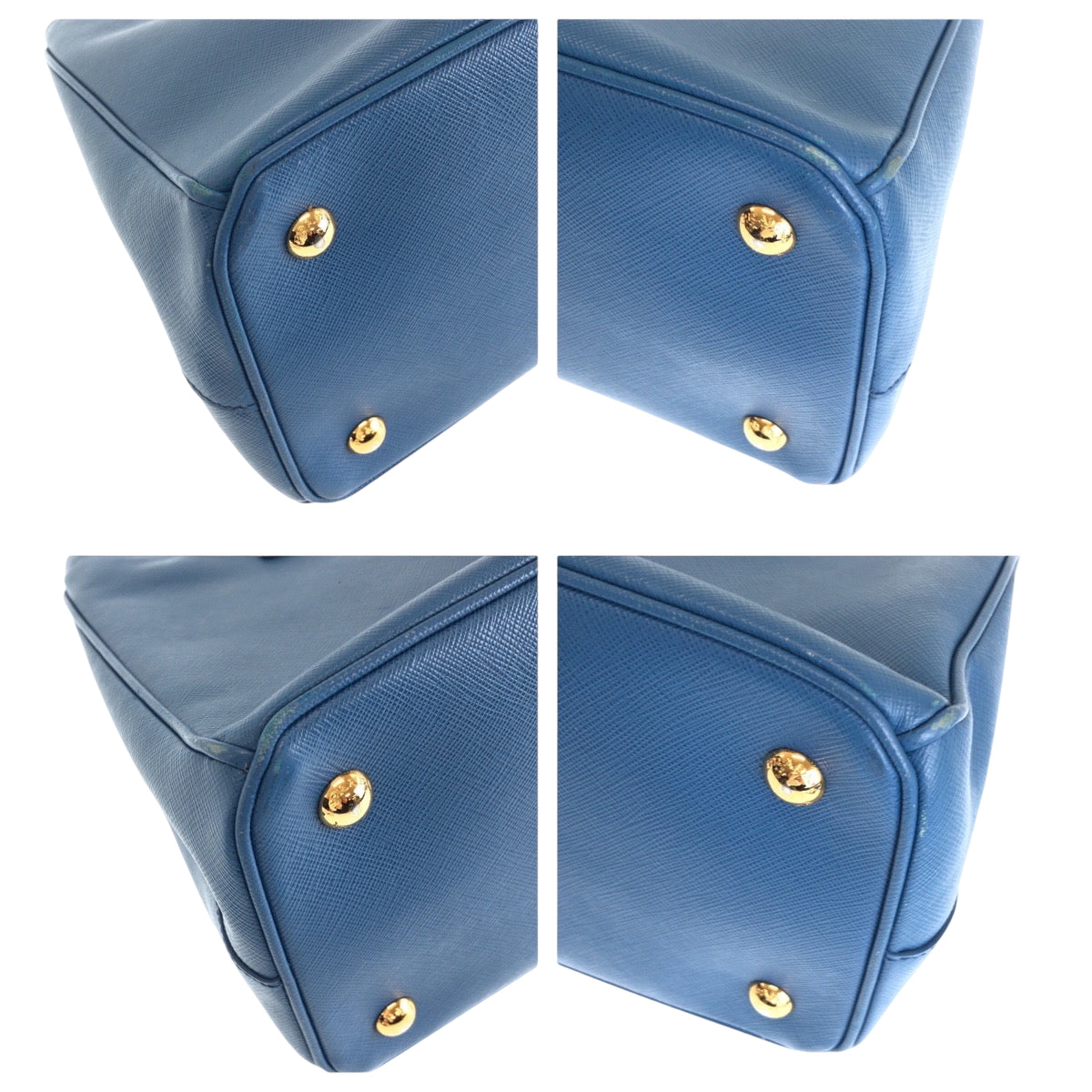 Tote Bag Goldmetal Safiano Galleria Trianglewith Logo Leather Blue