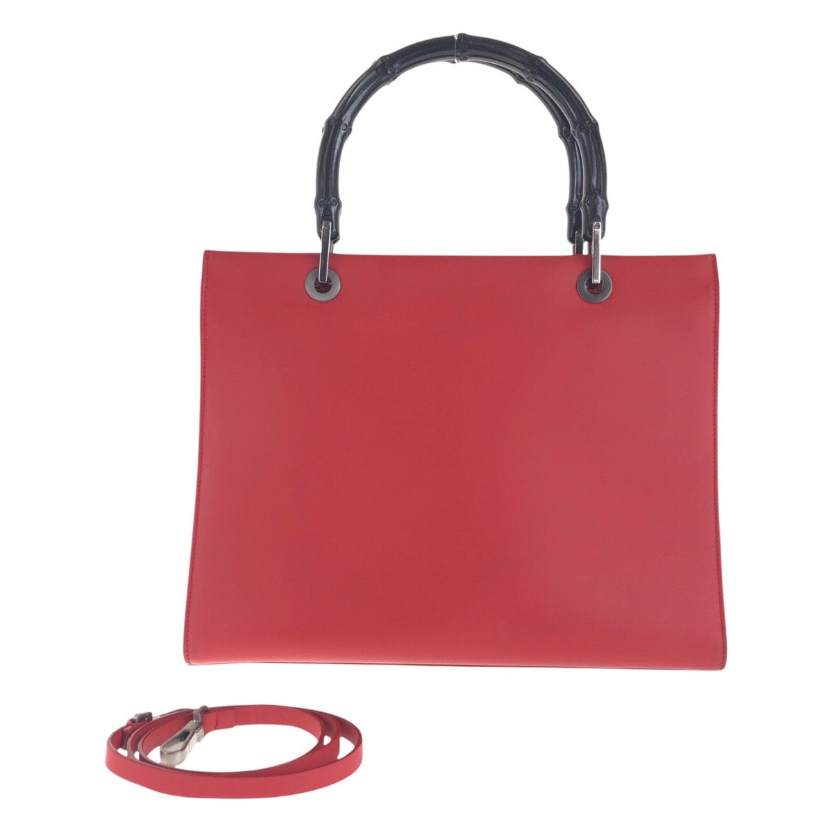 Gucci 012 Bamboo Leather Black Red Tote Bag