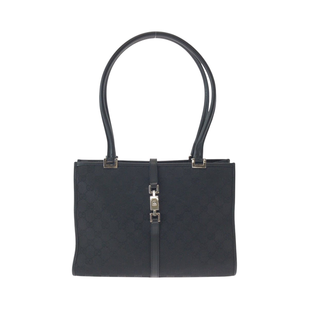 Gucci 002 GG SilverMetal Jackie Canvas Black Tote Bag