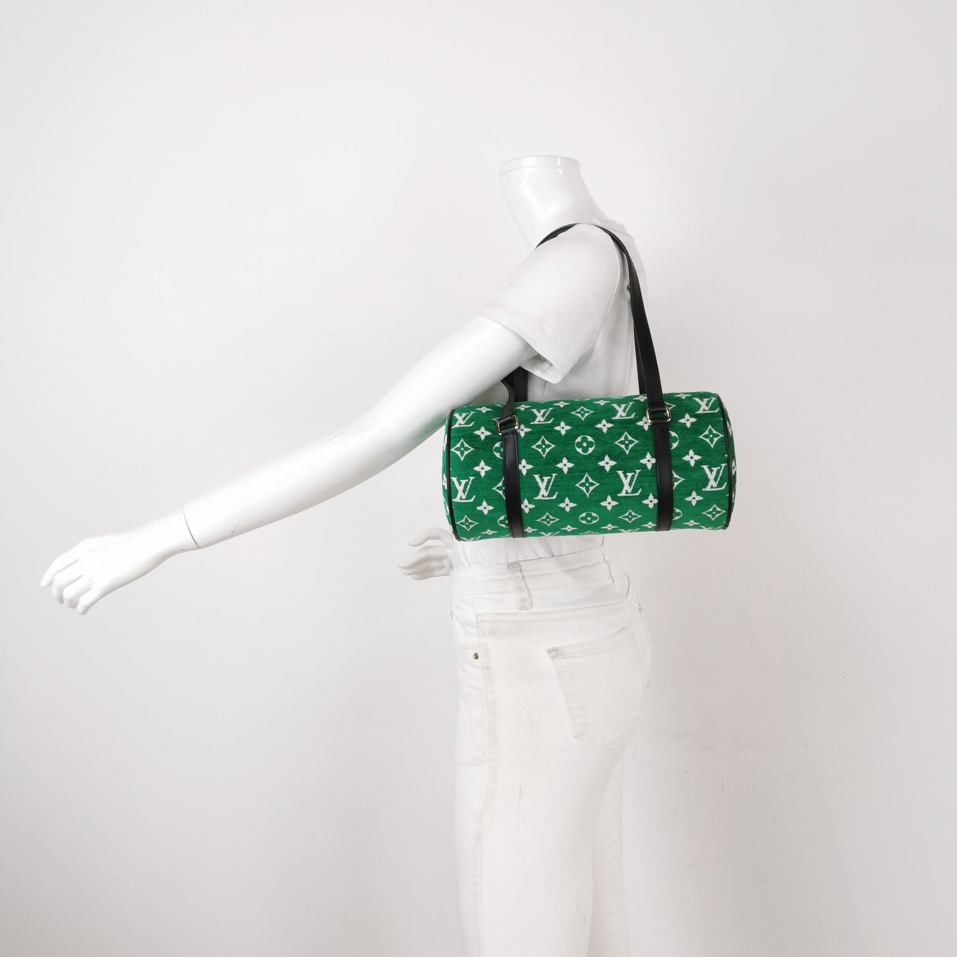 Louis Vuitton Papillon Trunk 26 Velvet Monogram Leather Green Handbag