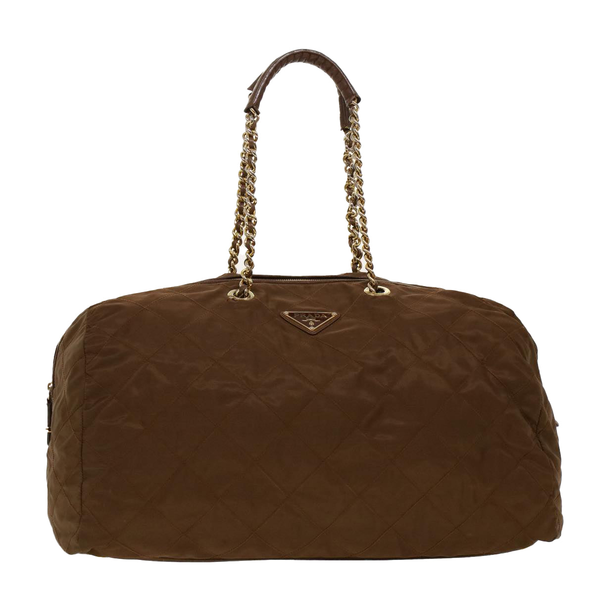 Prada Boston Bag Nylon Quilted Brown Travel Bag