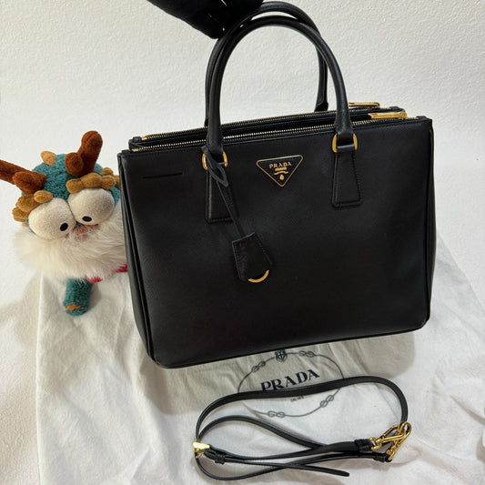 Prada Galleria Saffiano Handbag Cm Leather Black Travel Bag