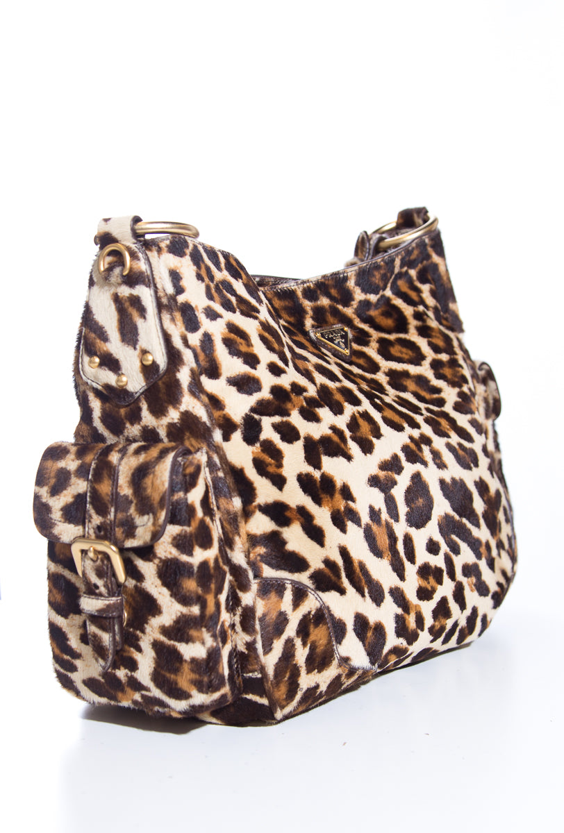 Prada Leopard Cavallino Pony Hair Handbag Travel Bag