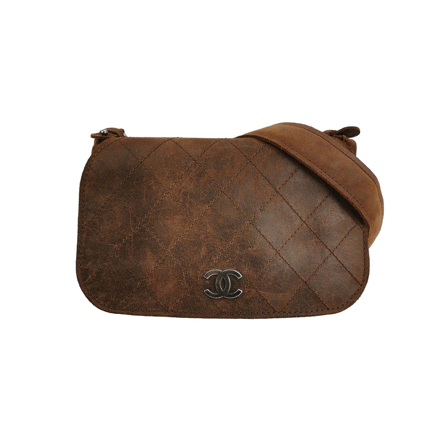 Chanel Paris-Edingburgh Highlander Messenger Quilted Distressed Suede Leather Messenger Bag