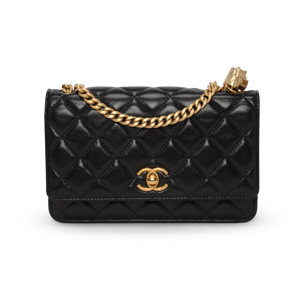 Chanel Black Quilted Lambskin Pillow Crush Wallet On Chain Bag