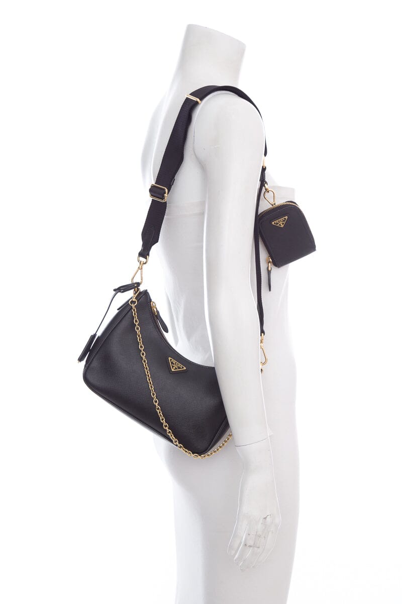 Prada Lux Re Edition Handbag Leather Saffiano Black Travel Bag