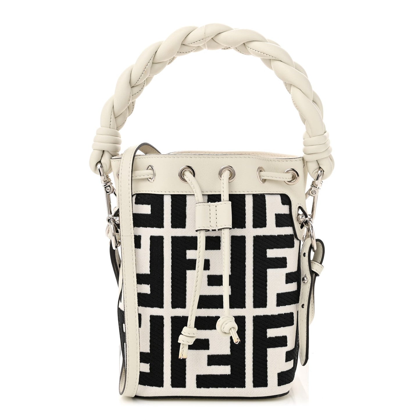 Fendi Crossbody Bag Nappa F is FF Mon Tresor Canvas Black White