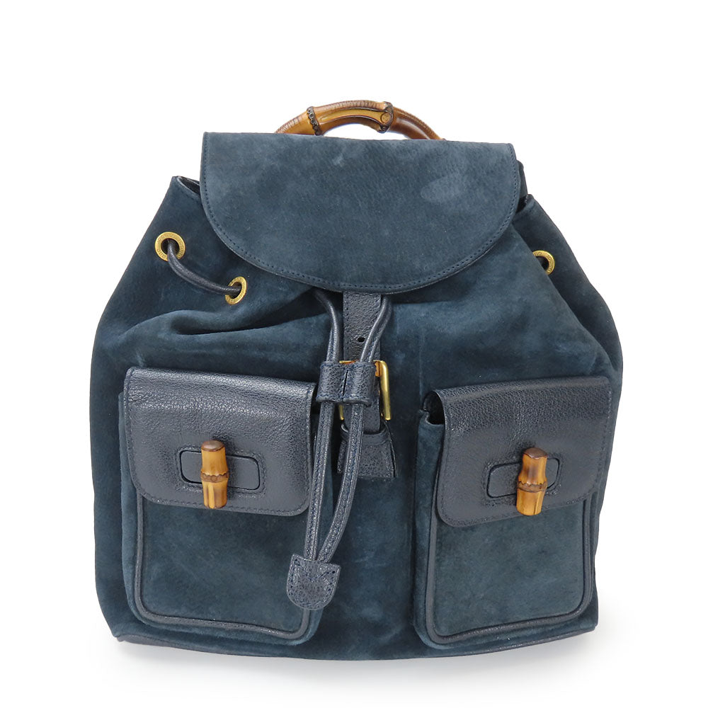 Gucci Backpack 003.58. , Bamboo Leather Suede Navy