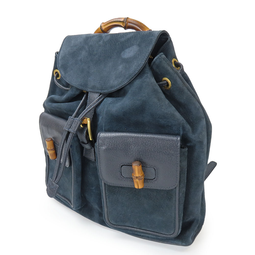 Gucci Backpack 003.58. , Bamboo Leather Suede Navy
