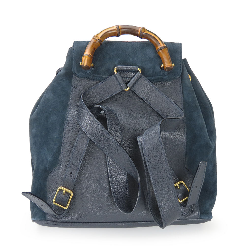 Gucci Backpack 003.58. , Bamboo Leather Suede Navy