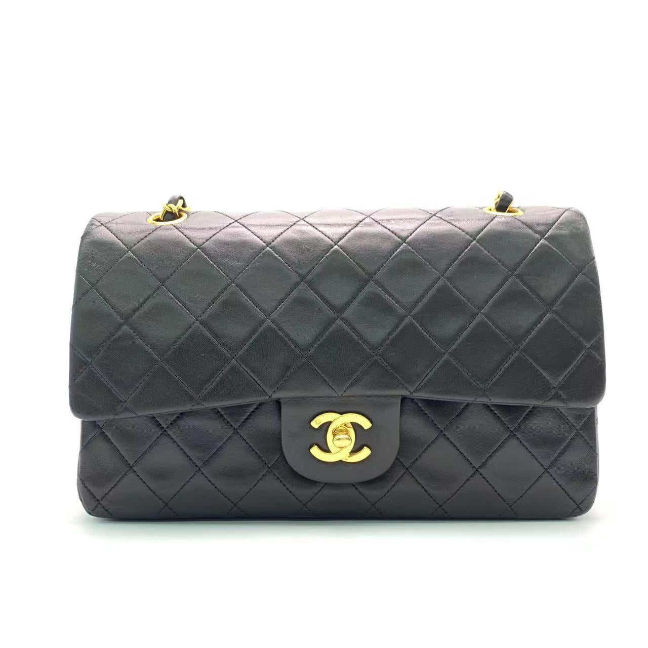 Chanel Classic Flap Lambskin 24k Hardware Black Gold Leather Handbag Hardware 1