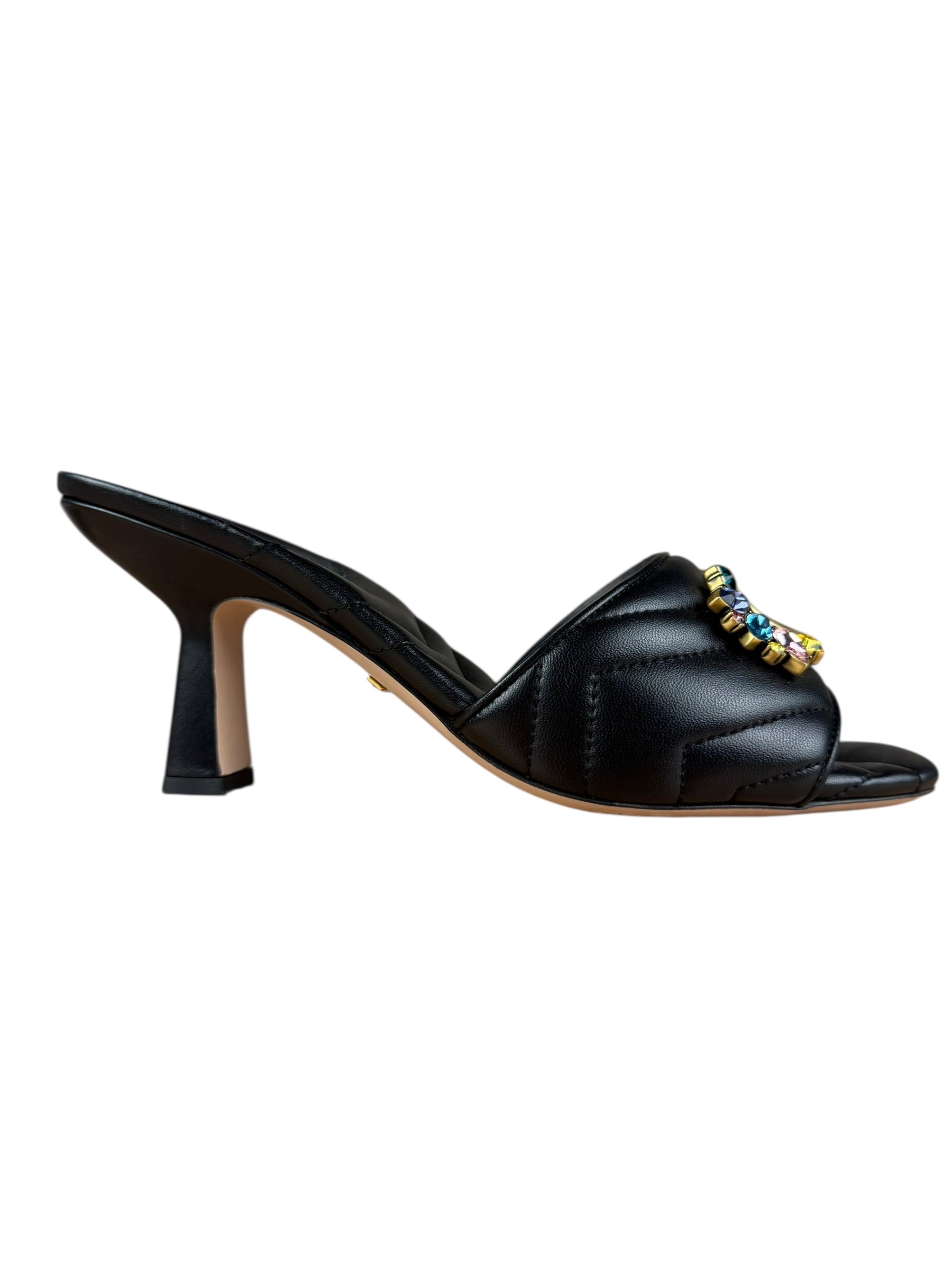 Gucci Black Quilted Marmont Crystal-Studded Heels