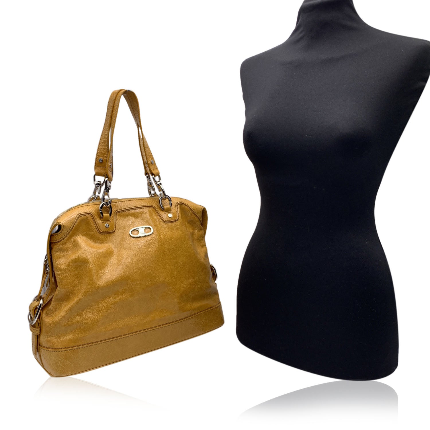 Luxury Yellow Mustard Crinkled Tote Shoulder Bag Leather