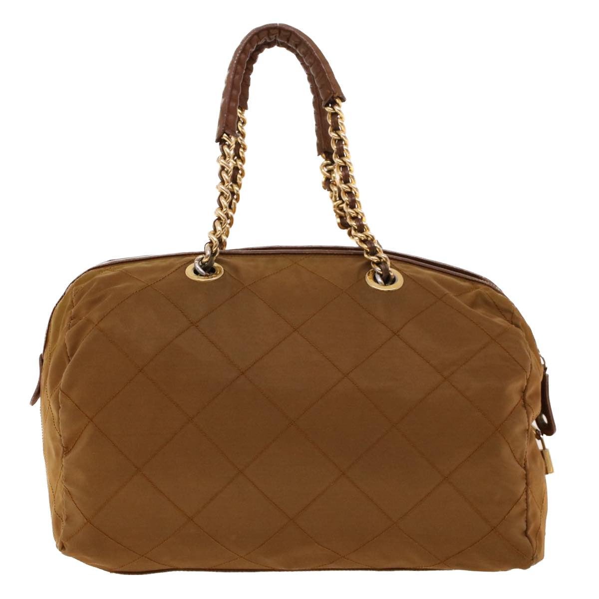 Prada Boston Bag Nylon Brown Chain Travel Bag