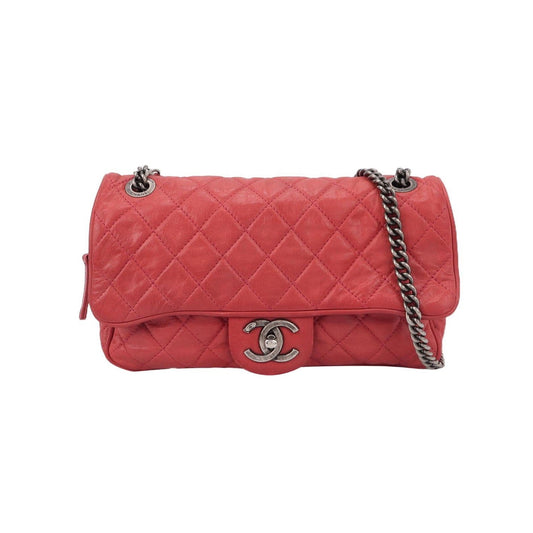 Chanel Shiva Flap Distressed Aged Calfskin Antiqued Pink Silver Leather Shoulder Bag