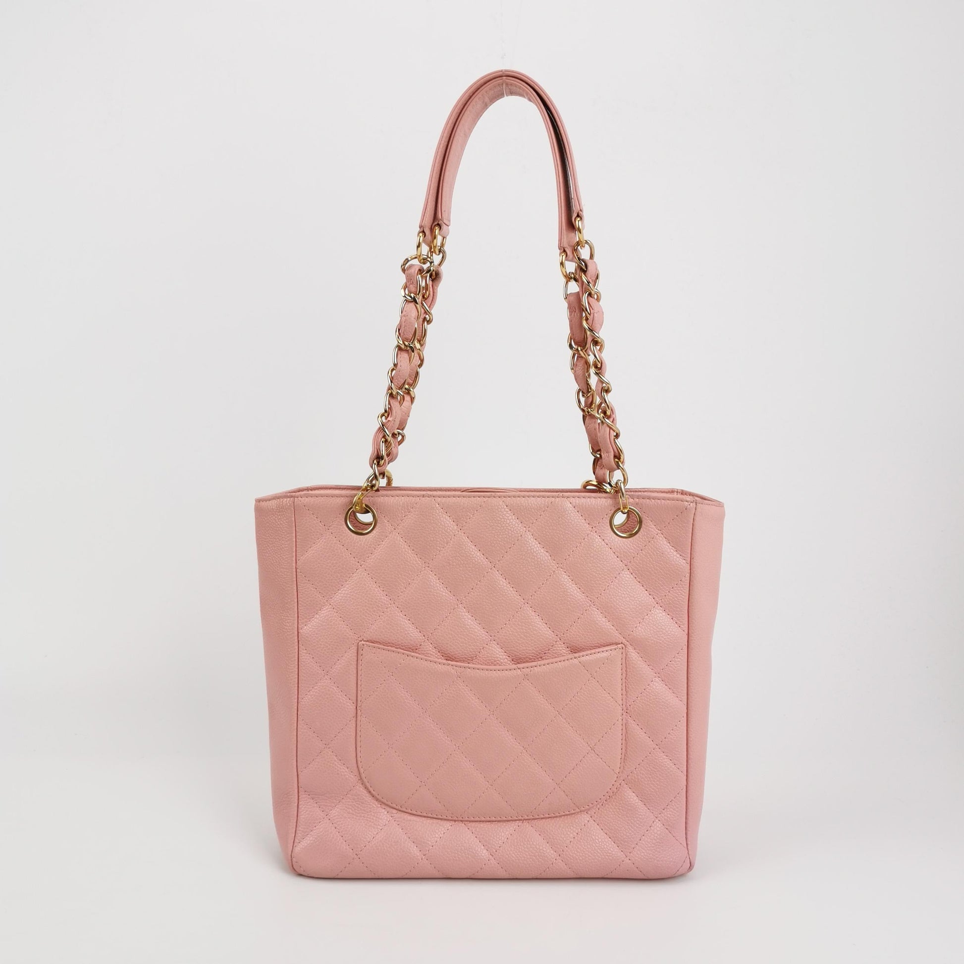 Chanel PST Petite Shopping Caviar Hardware Pink Gold Leather Tote Bag