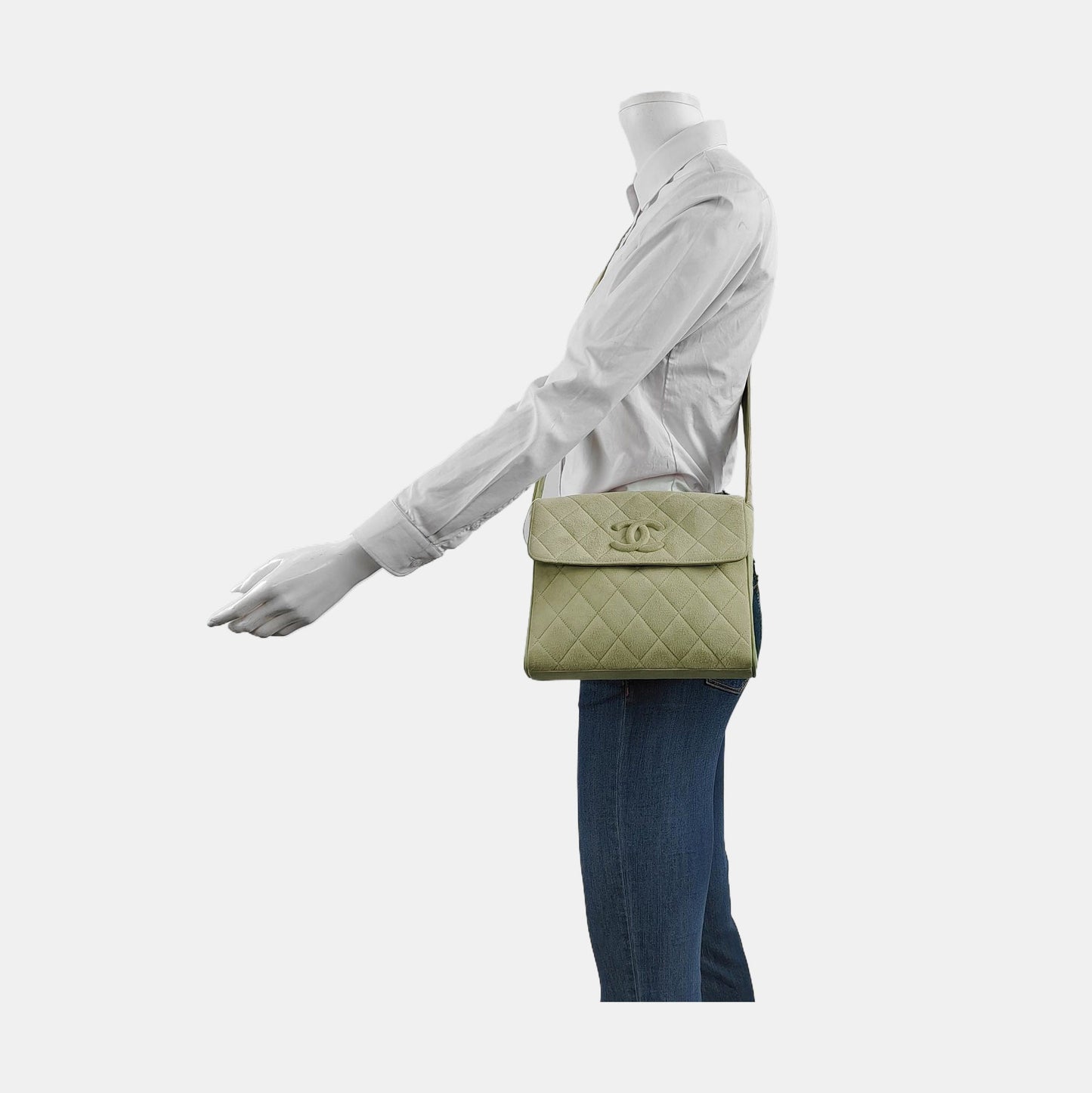 Chanel Flap Suede Green Small Leather Crossbody Bag