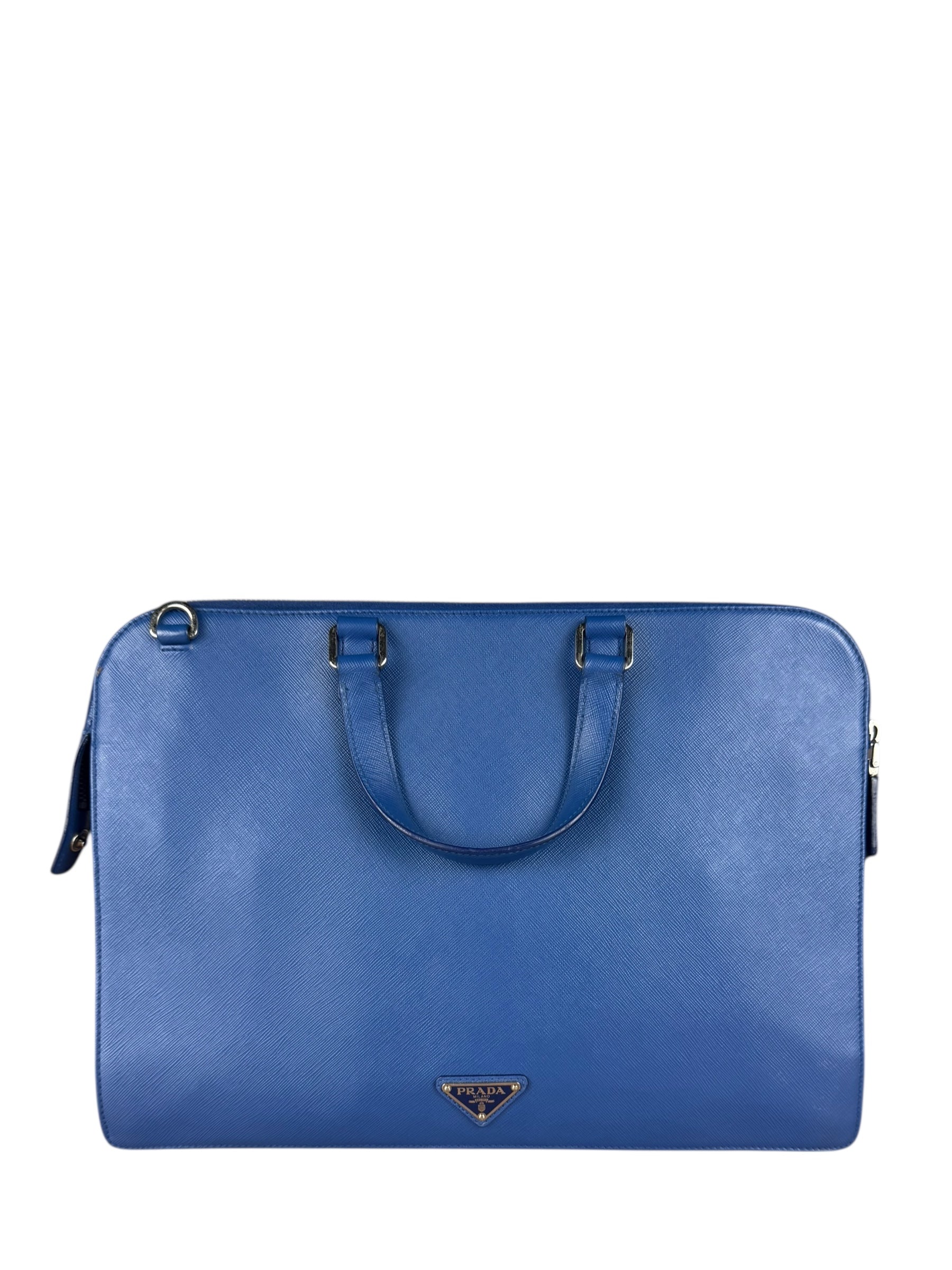 Prada Handbag 2Way Briefcase Bag Leather Saffiano Blue