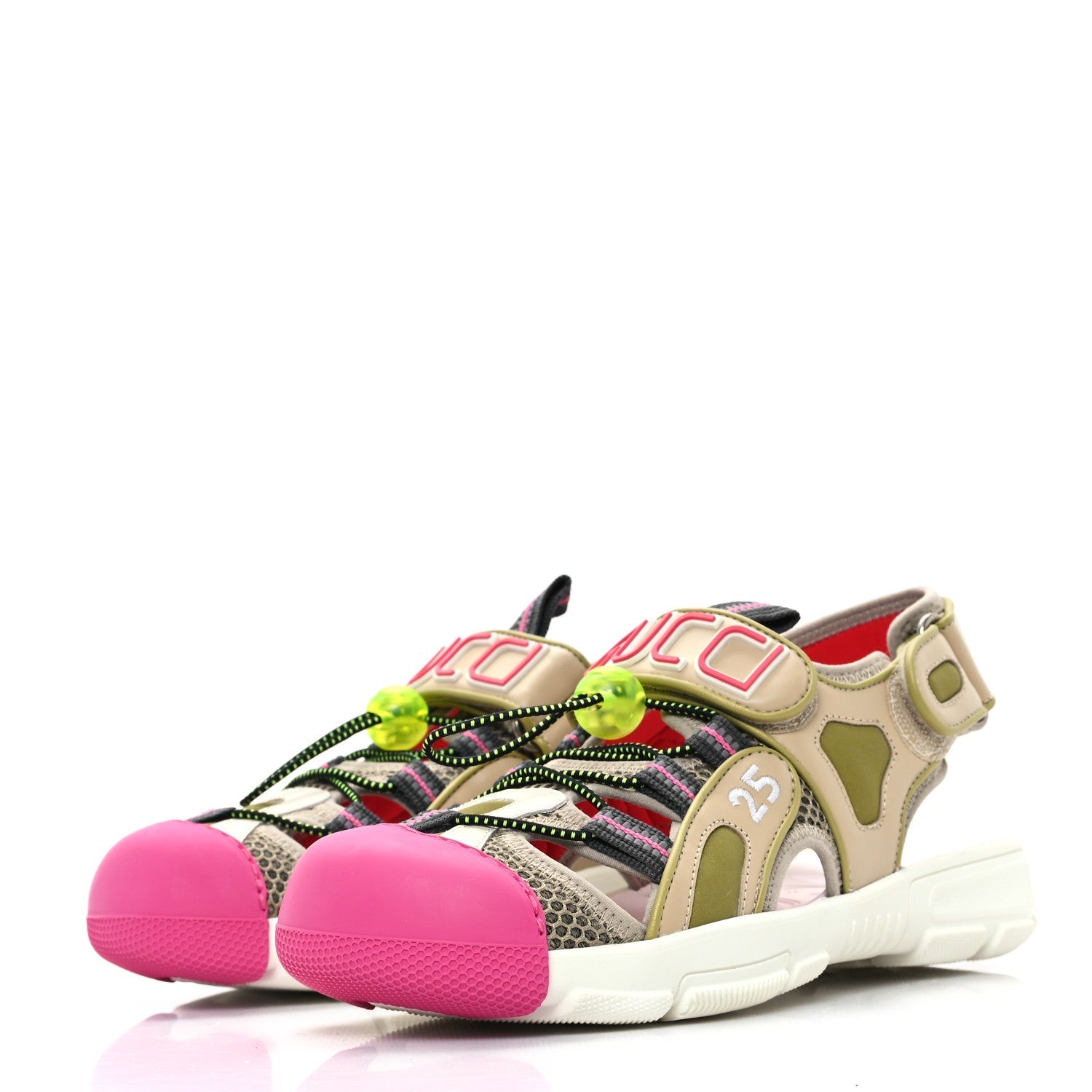 Gucci Mesh Fabric Tinsel Sport Sandals 36 Loess Sand Box Pink