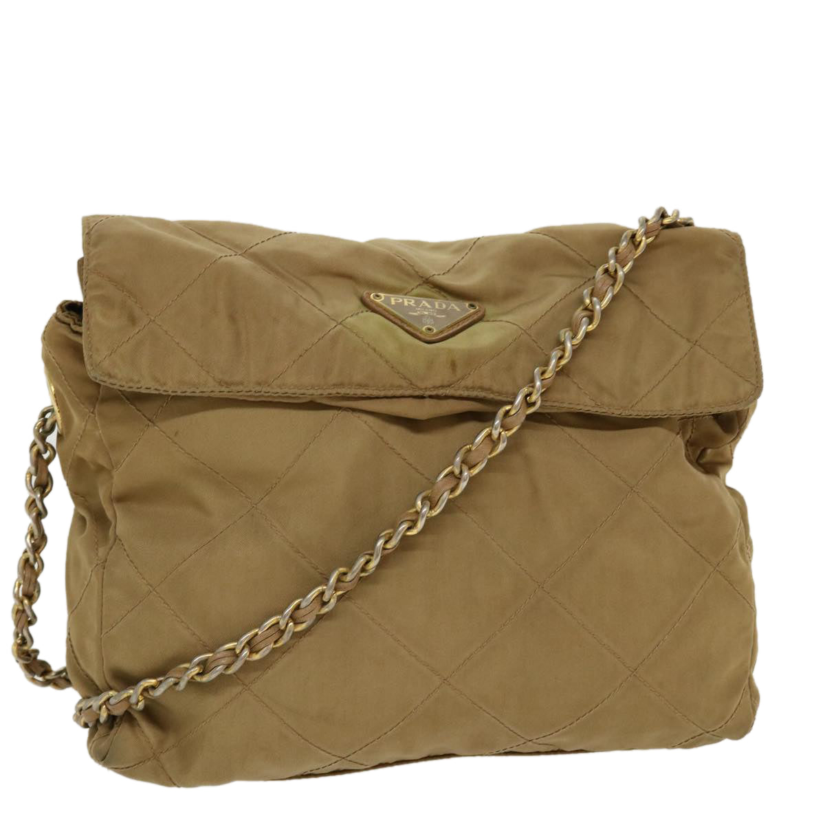 Prada Shoulder Bag Khaki Nylon Chain