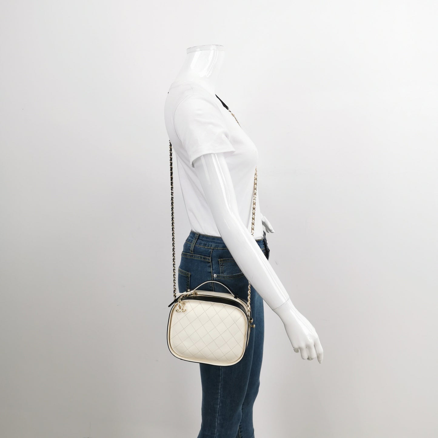 Chanel Crumpled Calfskin Vanity Black White Small Crossbody Bag