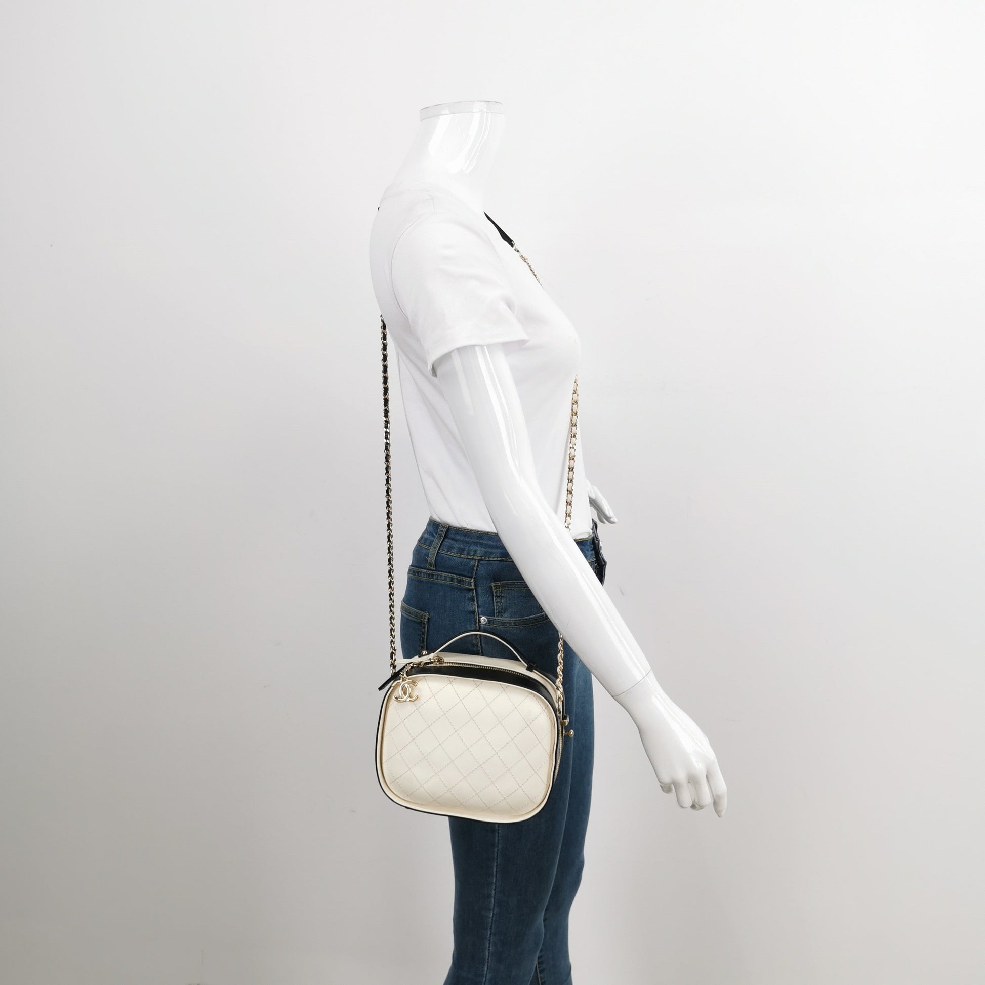 Chanel Crumpled Calfskin Vanity Black White Small Crossbody Bag