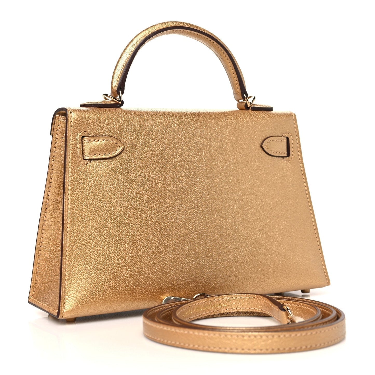 Hermes Metallic Chevre Chamkilight Kelly Sellier Dore Handbag Mini Travel Bag