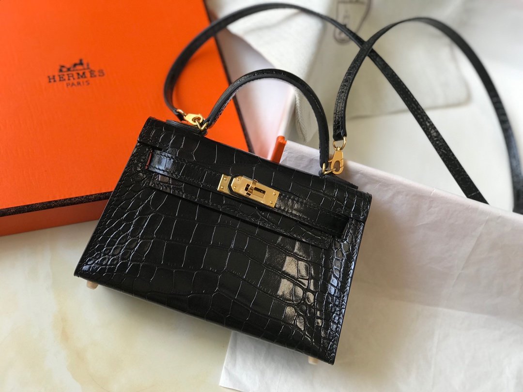 Top Quality Kelly Crocodile Bag For Women Black Mini Shoulder Bag