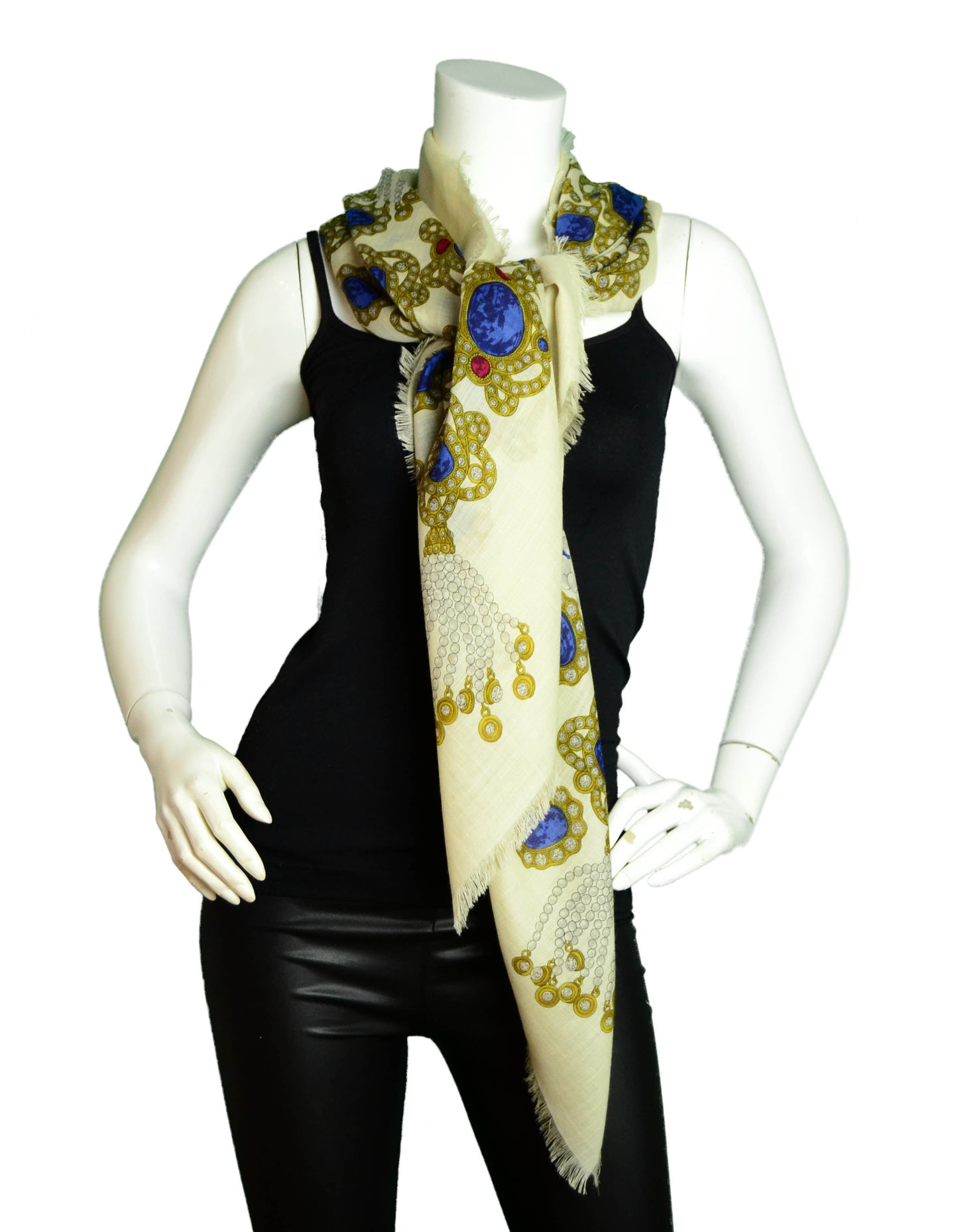 Chanel Cream Wool & Silk Jewel Print Xl Scarf/Shawl Bag