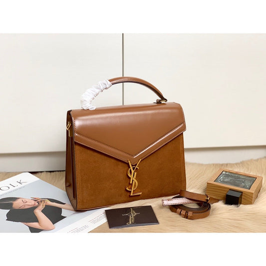 YSL Saint Laurent Cassandra Box Velvet 9in 24.5cm Brown Medium Top Handle Handbag