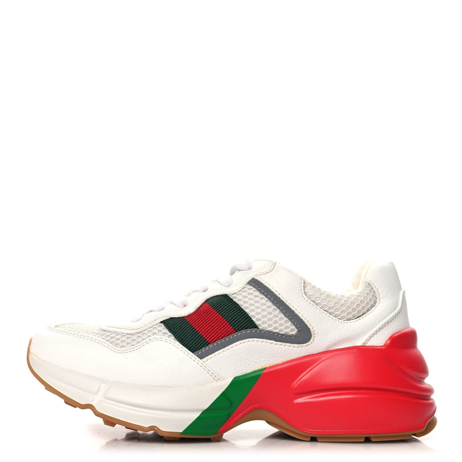 Gucci Lavaredo Eco Fabric Mesh Web Womens Rhyton Reflective Sneakers 35.5 Great White Green Red Silver