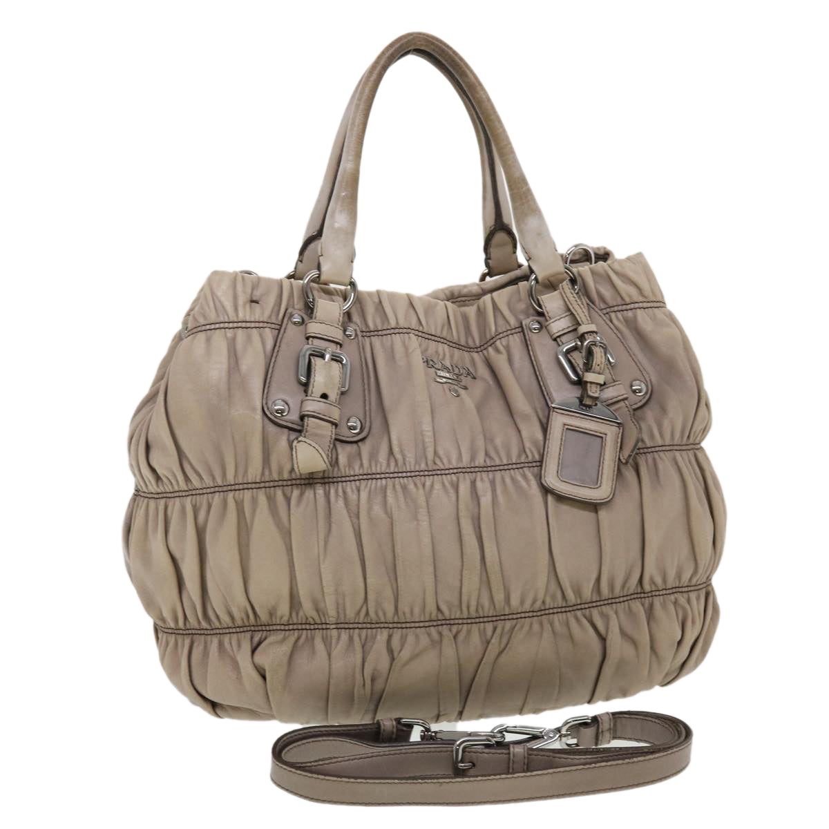Prada Hand Bag 2Way Leather Gray Travel Bag