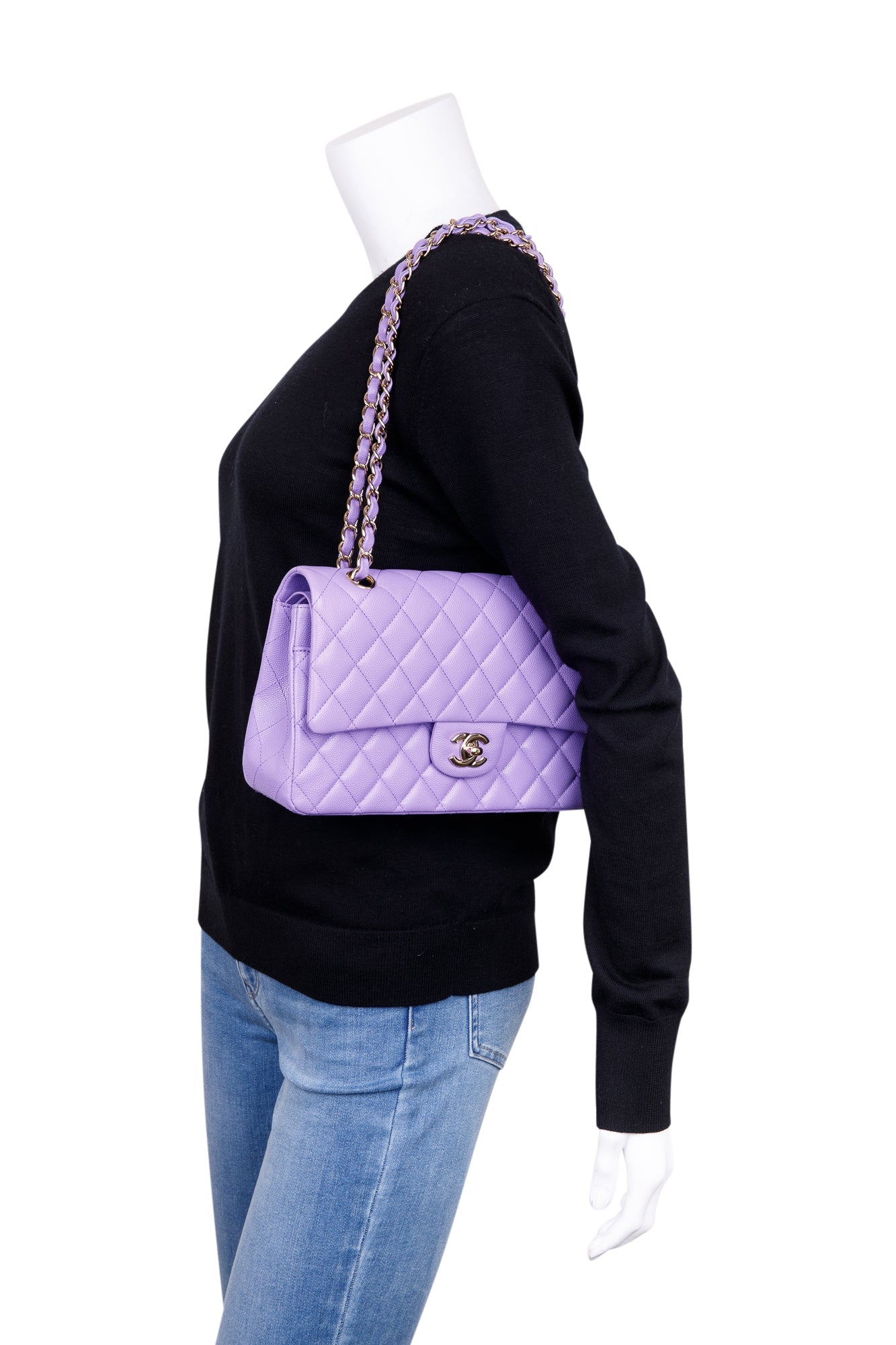 Chanel Purple Caviar Classic Double Flap Travel Bag