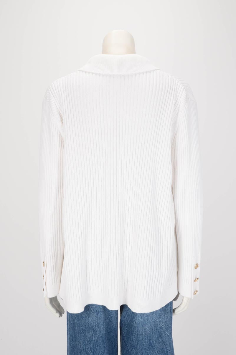Chanel White Ribbed Cotton Cc Long Cardigan Fr 50 Bag