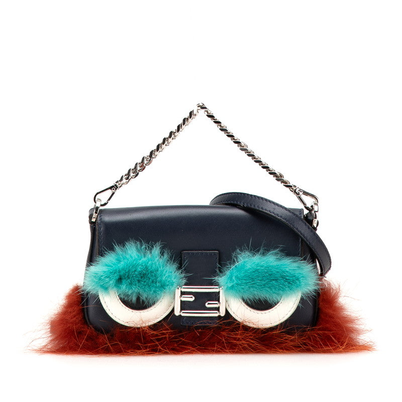 Fendi Monster Microbucket Fur 2Way Bag Leather Bucket Bag