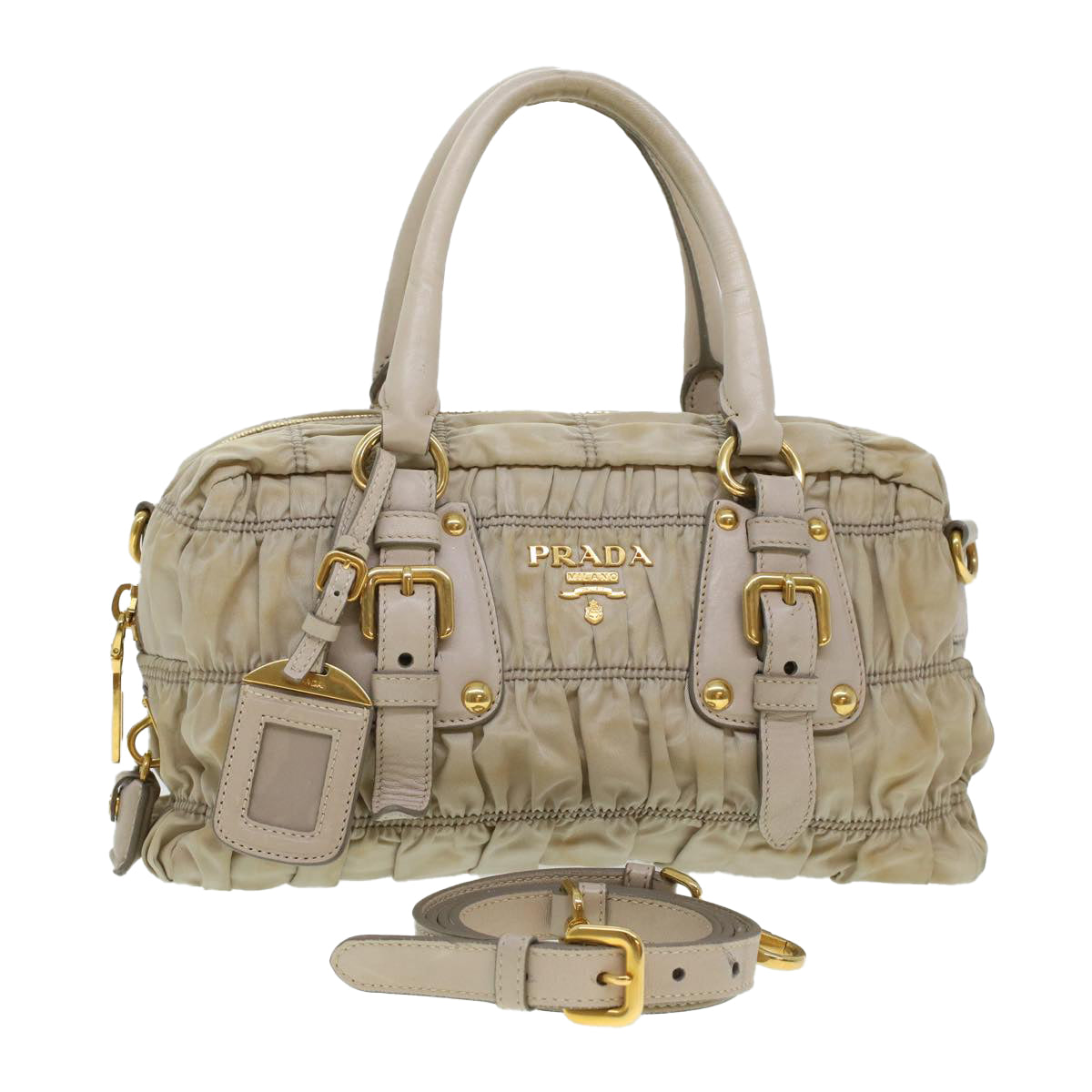 Prada Hand Bag 2Way Shoulder Bag Khaki Nylon
