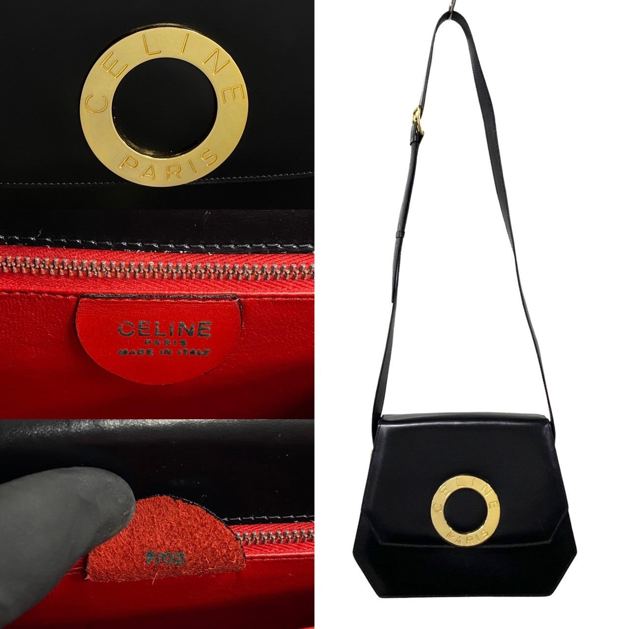 Shoulder Bag Calfskin Circle Women Black Logo