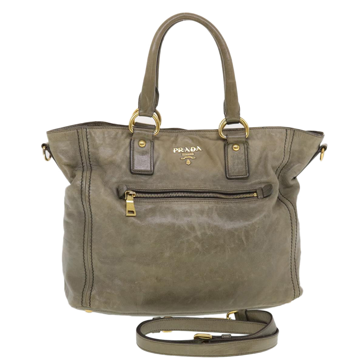 Prada Hand Bag 2Way Leather Gray Travel Bag 2Way Gray 44135