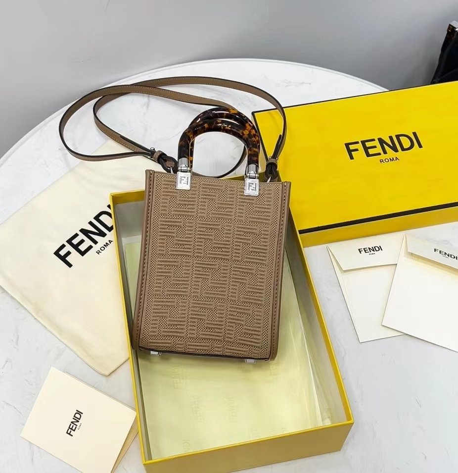 Fendi Sunshine Shopper Ff Beige Mini Crossbody Bag