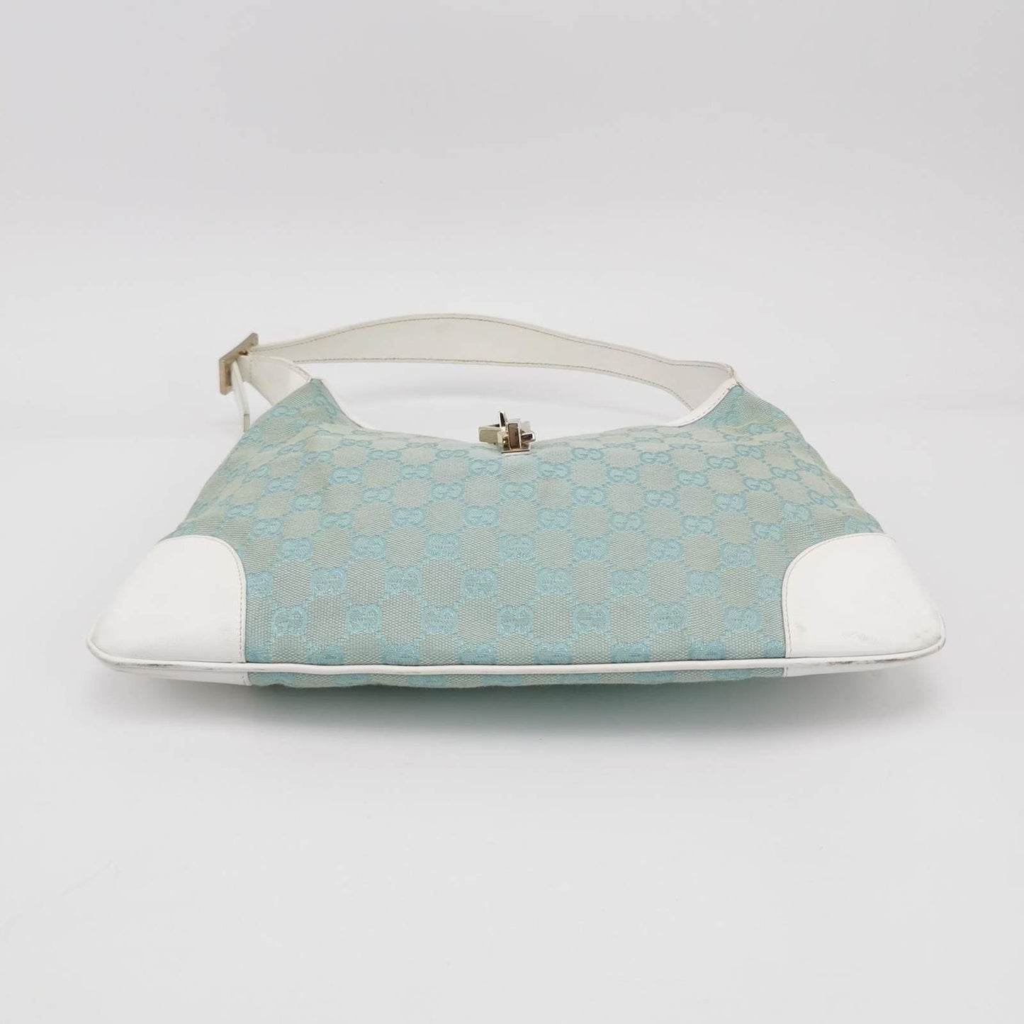 Gucci Jackie Leather Nylon White Blue Shoulder Bag