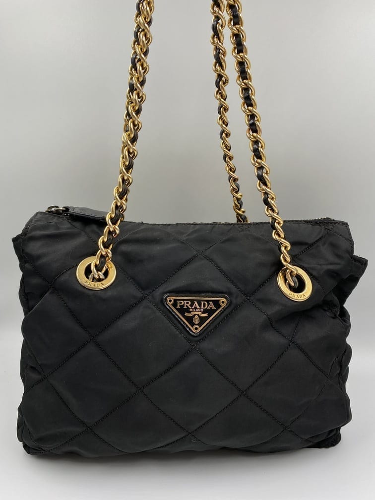 Prada Shoulder Bag With Handle Nylon Chain With Chain Handle