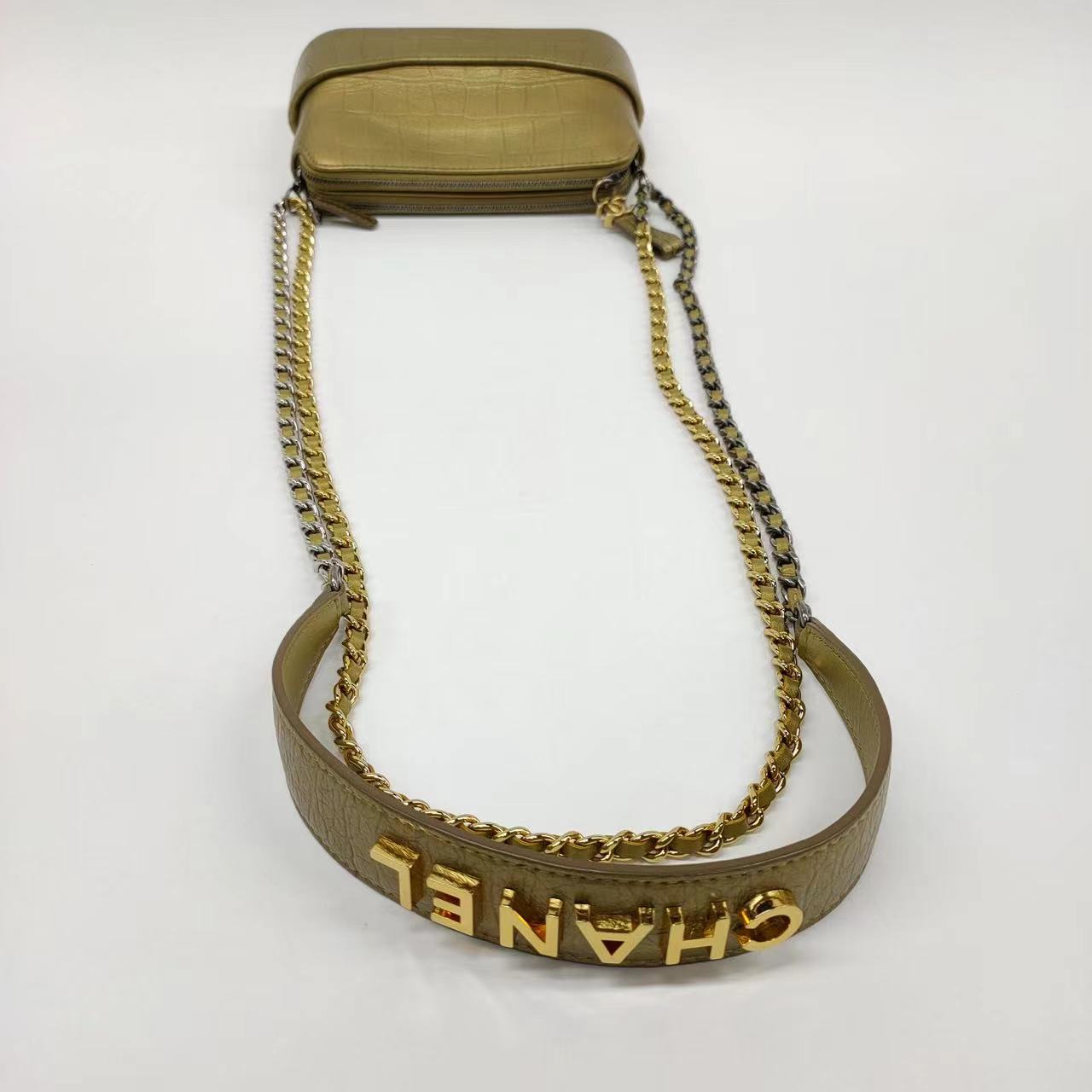Chanel Gabrielle Crocodile Embossed Calfskin Gold Leather Crossbody Bag