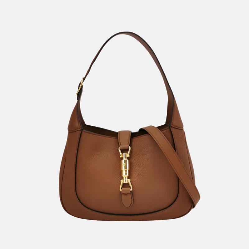 Gucci Jackie Pebbled Leather Brown Tan Small Travel Bag