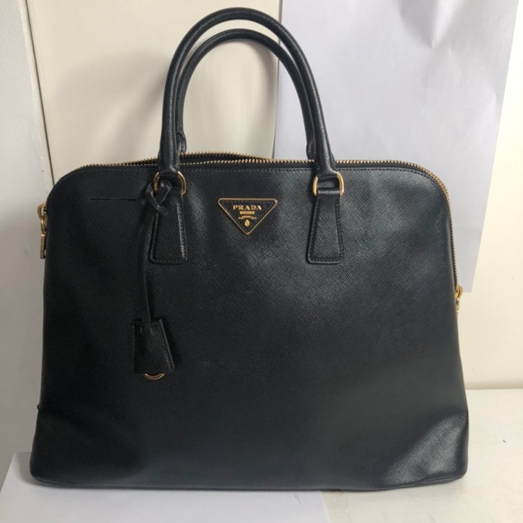 Prada Lux Promenade Bag Leather Saffiano Black Tote Bag