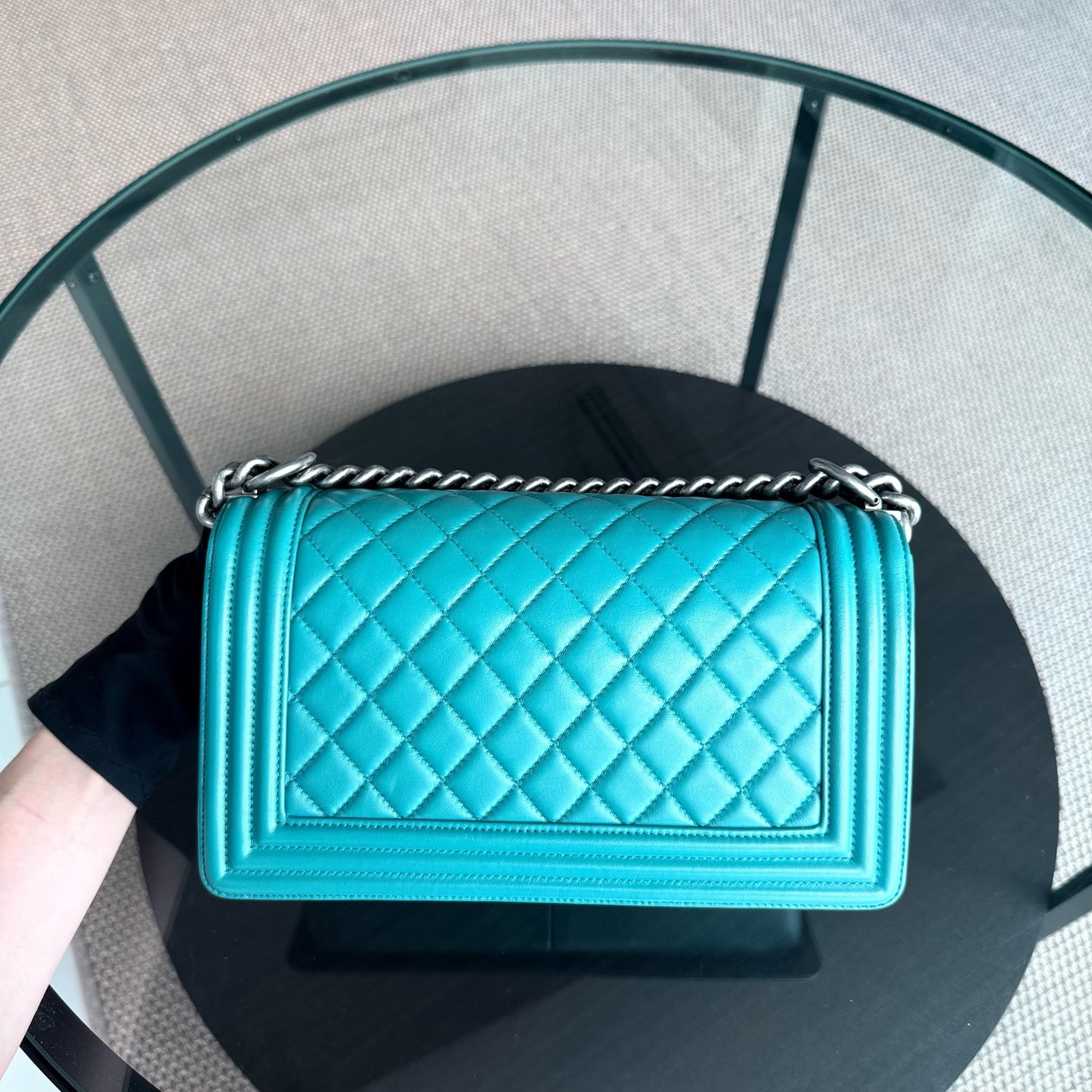 Chanel Boy Medium - 25CM Quilted Lambskin Blue Silver Hardware Series 19