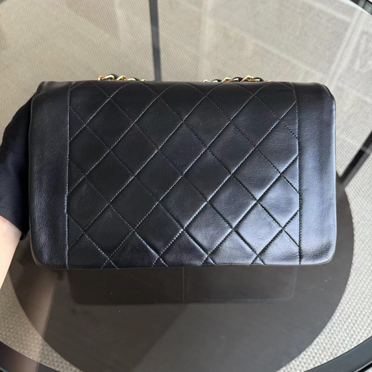 Chanel Diana Bag   Quilted Lambskin Black Golden Hardware Series 2