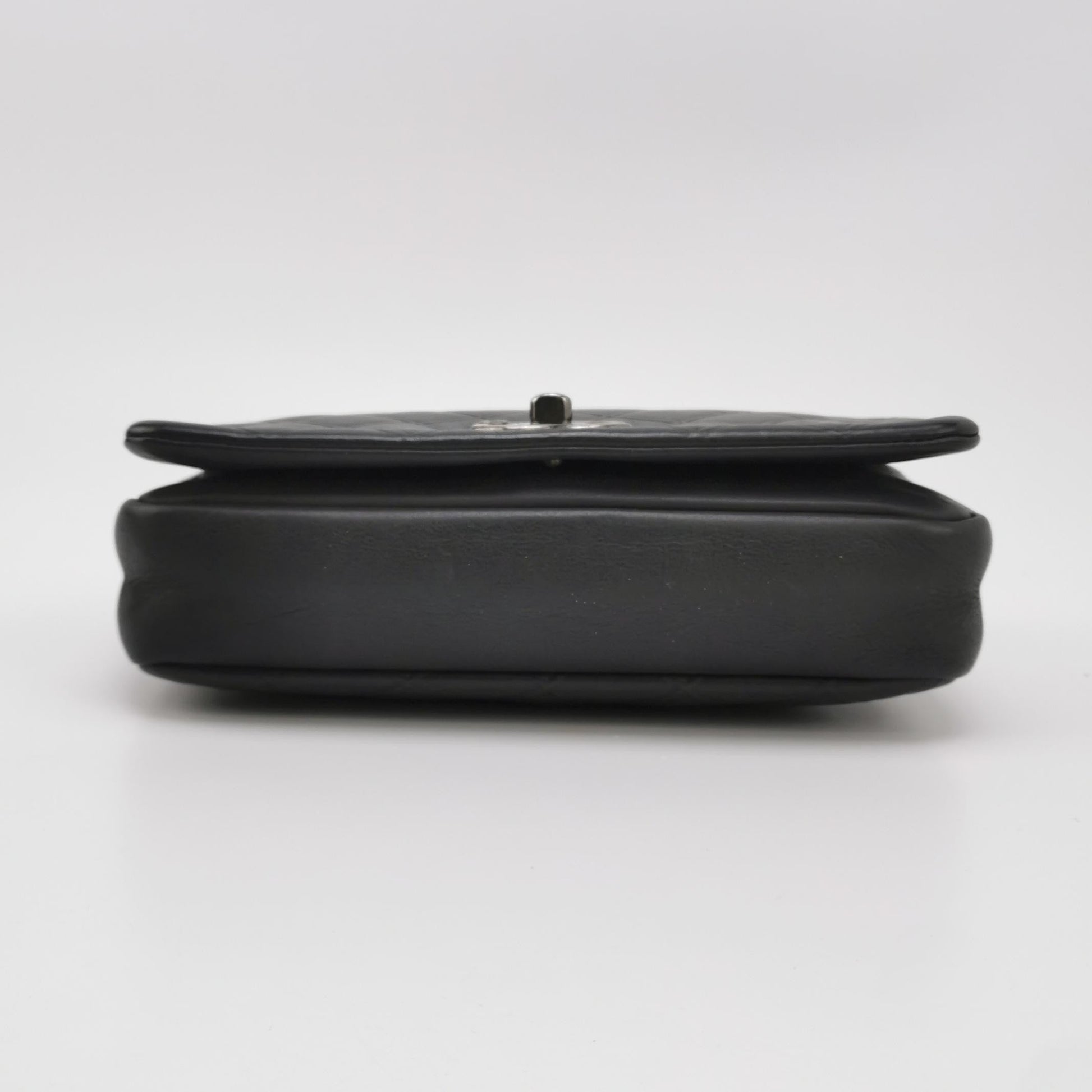 Chanel CC Matelasse Calfskin Single Flap Hardware Black Silver Leather Shoulder Bag