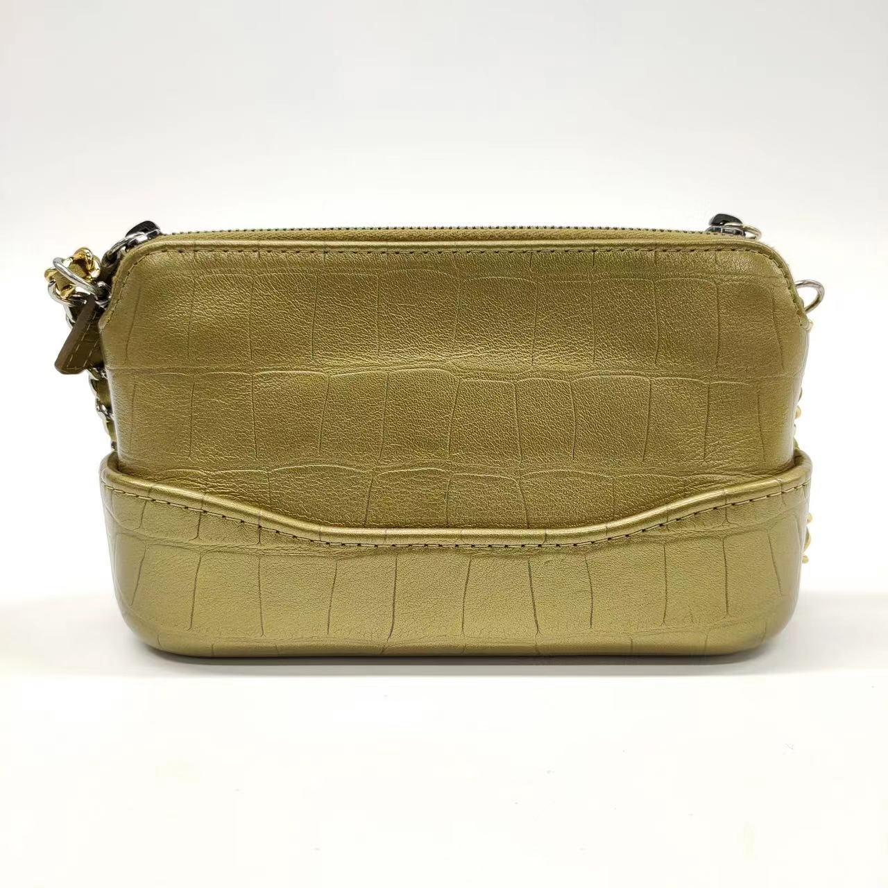 Chanel Gabrielle Crocodile Embossed Calfskin Gold Leather Crossbody Bag