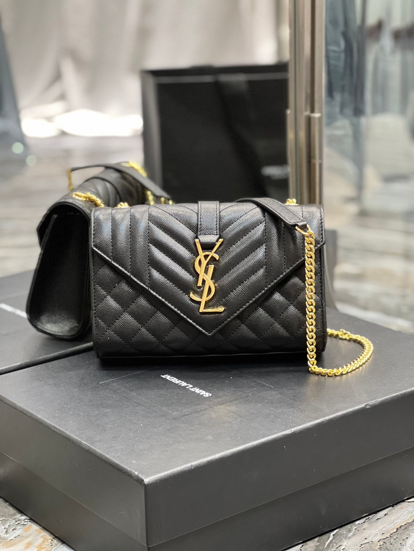 YSL Saint Laurent Mix 8in 21cm Matelasse Black Small Handbag